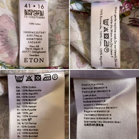 Eton Purple Floral Print Signature Twill Button Shirt‎ Size 16 Slim Fit - Picture 9 of 12